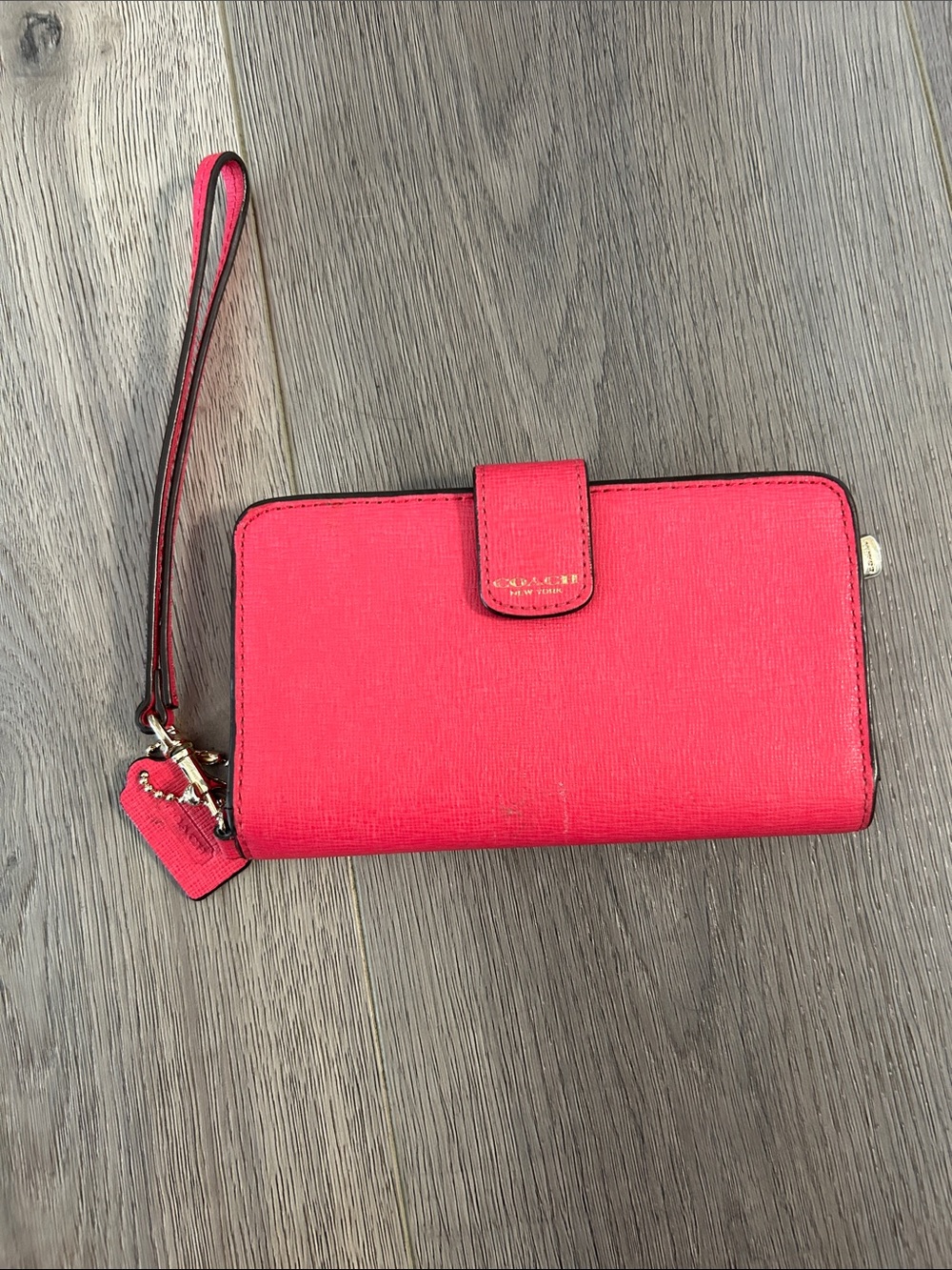 Coach Hot Pink Saffiano Leather Wristlet Wallet